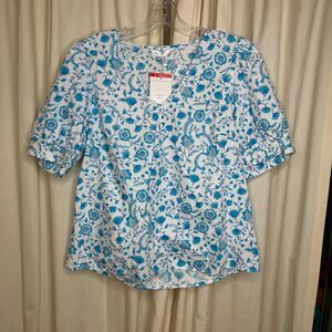 Draper James Blue Paisley Puff Sleeve Top Women’s XS NWT